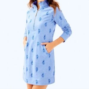 Lilly Pulitzer Skipper Dress In Bennet Blue Pineapple Burnout